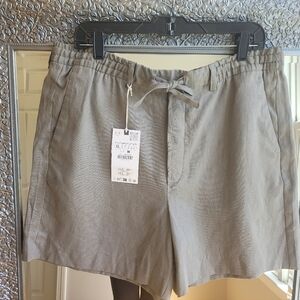 Zara Tan Casual 100% Linen Shorts